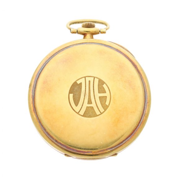 Unusual Swiss 18k gold open faced keyless lever Circa 1930 Unusual Swiss 18k gold open faced keyless lever Circa 1930