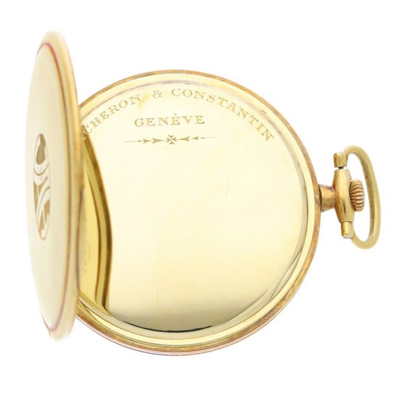 Unusual Swiss 18k gold open faced keyless lever Circa 1930 Unusual Swiss 18k gold open faced keyless lever Circa 1930