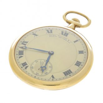 Swiss yellow gold open faced keyless pocket watch Circa 1915