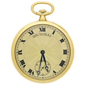 Swiss yellow gold open faced keyless pocket watch Circa 1915