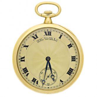 Swiss yellow gold open faced keyless pocket watch Circa 1915