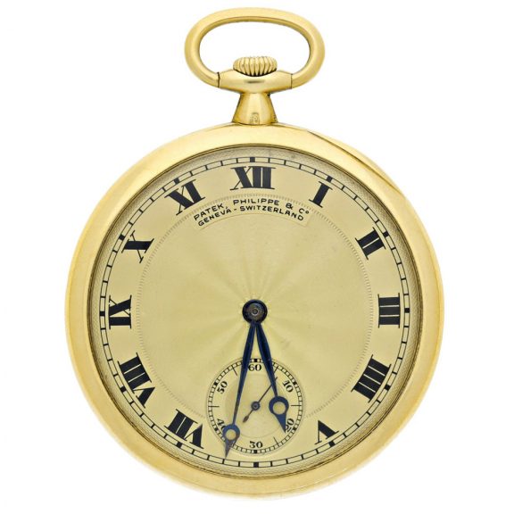 Swiss yellow gold open faced keyless pocket watch Circa 1915