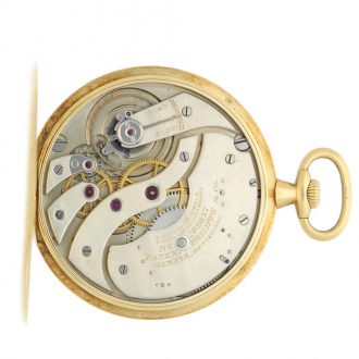 Swiss yellow gold open faced keyless pocket watch Circa 1915