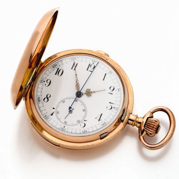 Gold Swiss minute repeater with chronograph Circa 1900 Gold Swiss minute repeater with chronograph Circa 1900