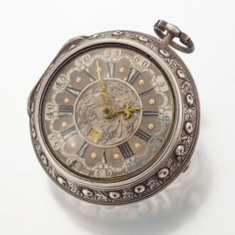 English repousse verge with date and enamel painting Circa 1730 English repousse verge with date and enamel painting Circa 1730