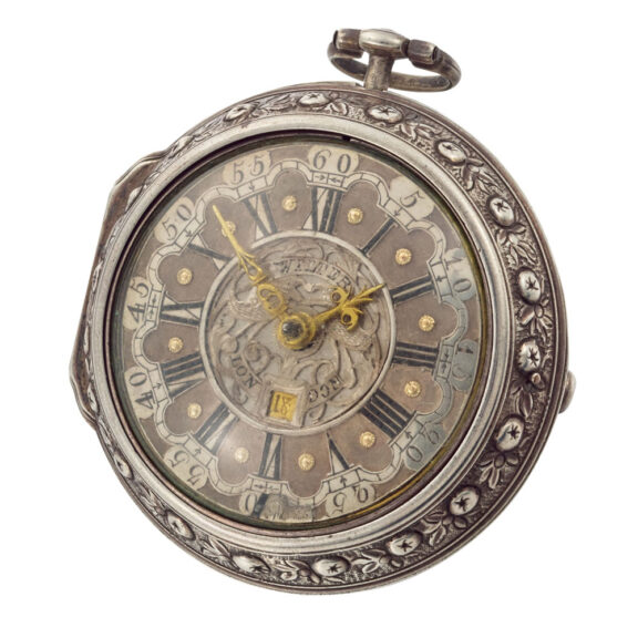 English repousse verge with date and enamel painting Circa 1730 English repousse verge with date and enamel painting Circa 1730