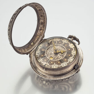 English repousse verge with date and enamel painting Circa 1730 English repousse verge with date and enamel painting Circa 1730