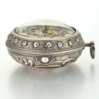 English repousse verge with date and enamel painting Circa 1730 English repousse verge with date and enamel painting Circa 1730
