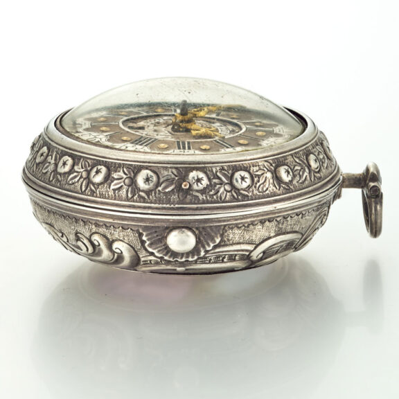 English repousse verge with date and enamel painting Circa 1730 English repousse verge with date and enamel painting Circa 1730