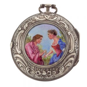 English repousse verge with date and enamel painting Circa 1730