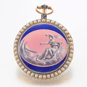 A French pearl set gold and polychrome enamel watch Circa 1790