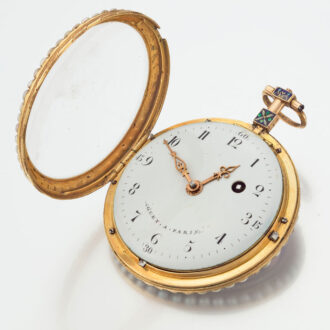 A French pearl set gold and polychrome enamel watch Circa 1790