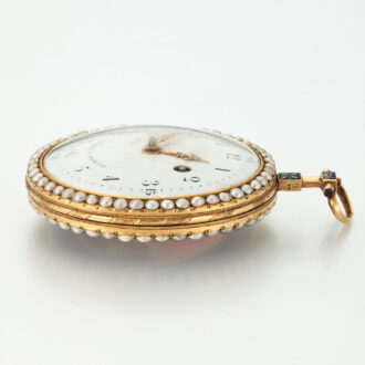 A French pearl set gold and polychrome enamel watch Circa 1790
