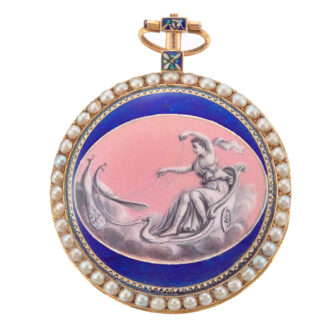 A French pearl set gold and polychrome enamel watch Circa 1790