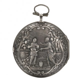 English silver pair cased repoussé verge watch with date Circa 1740
