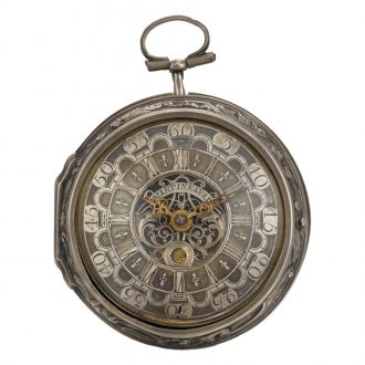 English silver pair cased repoussé verge watch with date Circa 1740