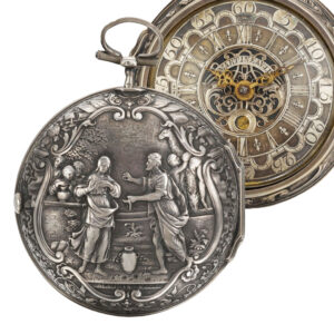 English silver pair cased repoussé verge watch with date Circa 1740