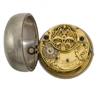English silver pair cased repoussé verge watch with date Circa 1740