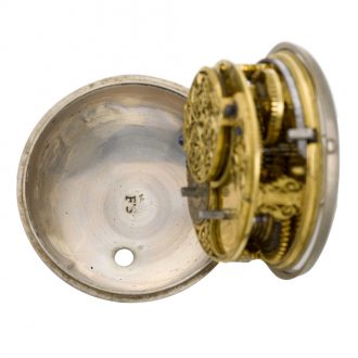English silver pair cased repoussé verge watch with date Circa 1740