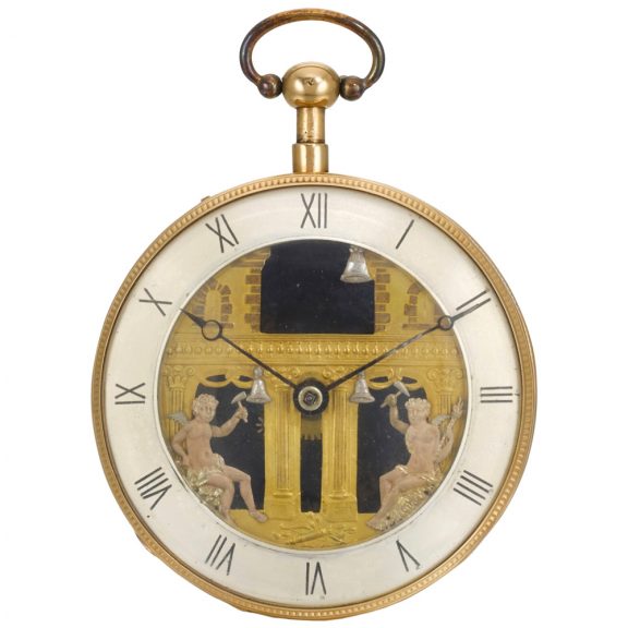 Swiss quarter repeating automaton pocket watch Circa 1800