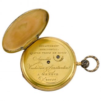Swiss gold and enamel quarter repeating pocket watch Circa 1850 Swiss gold and enamel quarter repeating pocket watch Circa 1850
