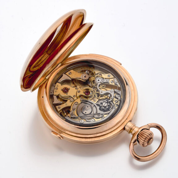 Gold Swiss minute repeater with chronograph Circa 1900 Gold Swiss minute repeater with chronograph Circa 1900