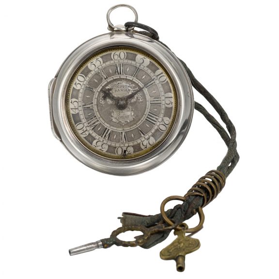 English silver key wind pair cased verge clock watch Circa 1704 English silver key wind pair cased verge clock watch Circa 1704