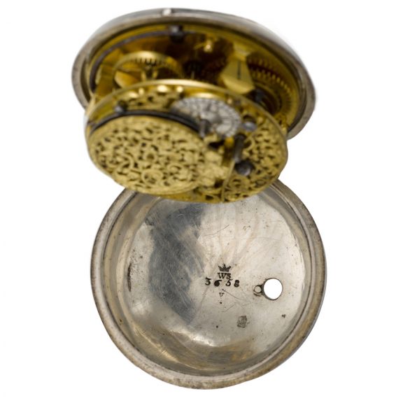 English silver key wind pair cased verge clock watch Circa 1704 English silver key wind pair cased verge clock watch Circa 1704