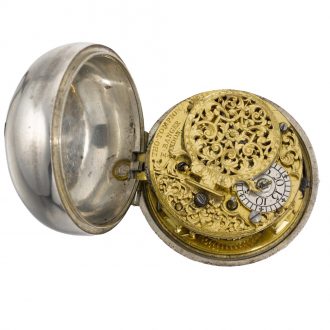 English silver key wind pair cased verge clock watch Circa 1704