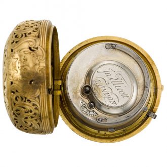 English quarter repeating repoussé clock watch Circa 1750