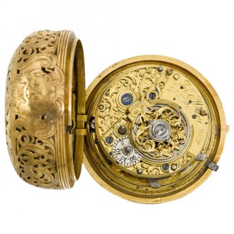 English quarter repeating repoussé clock watch Circa 1750