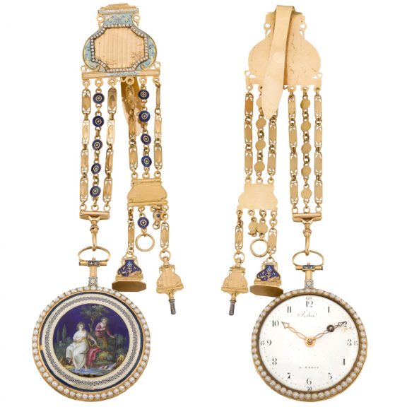French decorative gold verge watch with chatelaine Circa 1790