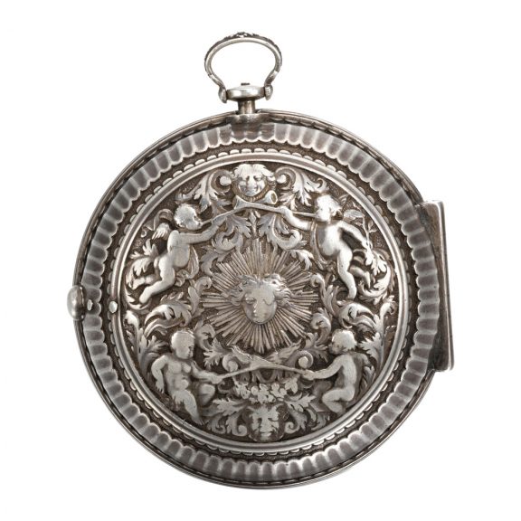 English pair cased wandering hour verge with portrait Circa 1710 English pair cased wandering hour verge with portrait Circa 1710