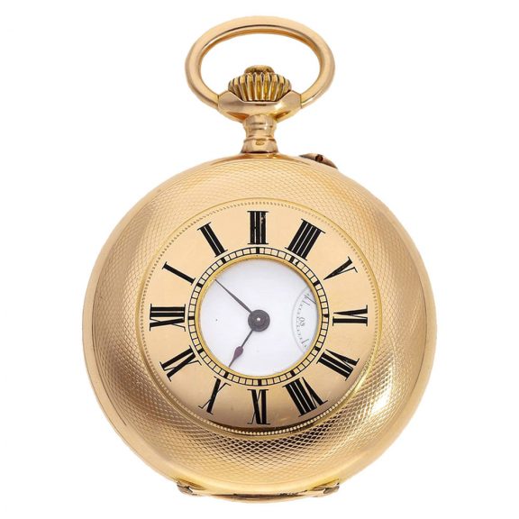 French 18 carat gold half hunting cased lever watch Circa 1890