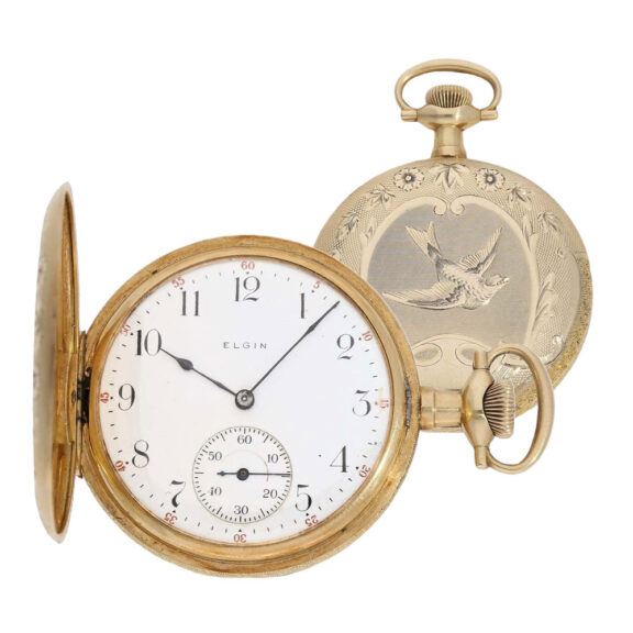 American gold Art Nouveau full hunter pocket watch Circa 1900