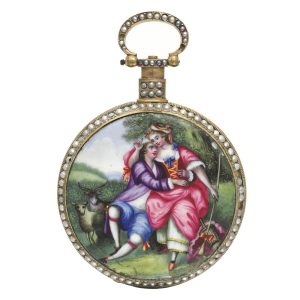 English gold, enamel and pearl set duplex watch Circa 1800