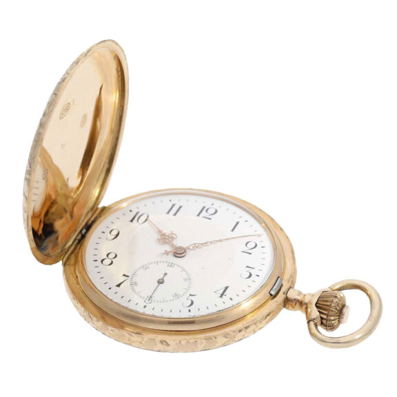 Swiss pink gold Art Nouveau full hunting watch Circa 1900 Swiss pink gold Art Nouveau full hunting watch Circa 1900
