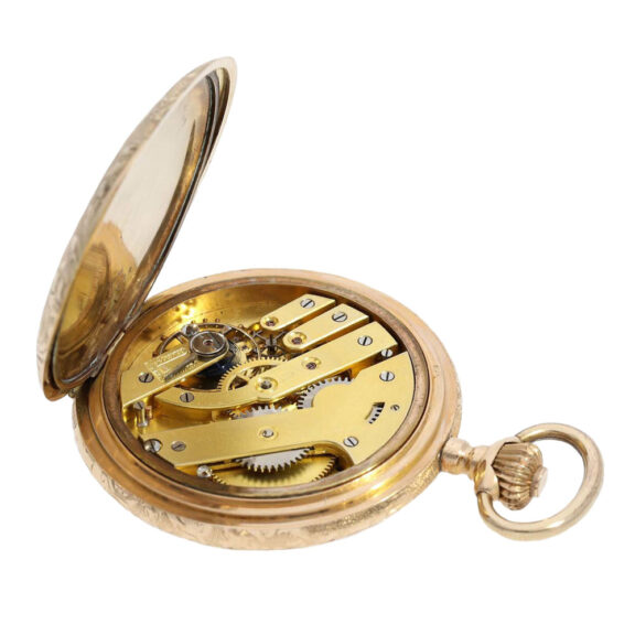 Swiss pink gold Art Nouveau full hunting watch Circa 1900 Swiss pink gold Art Nouveau full hunting watch Circa 1900