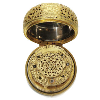 French rare pair cased gilt brass watch with alarm Circa 1690