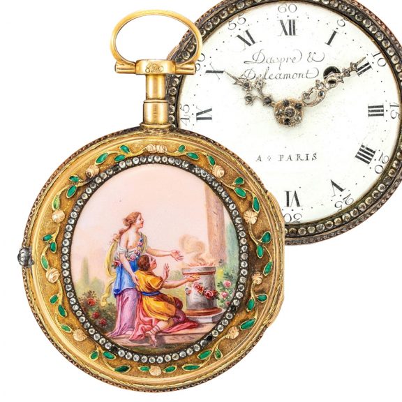 French gold verge watch with enamel painting Circa 1780