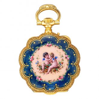 Swiss gold and enamel scalloped pendant watch Circa 1889
