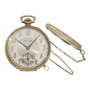 American gold watch with chain and golden pocket knife Circa 1923