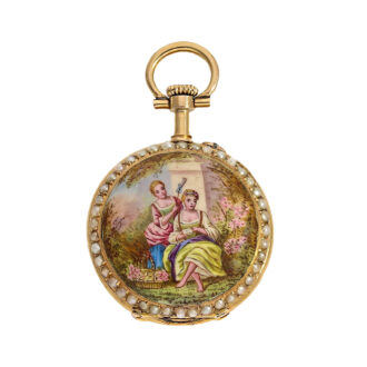 Swiss gold, enamel and pearl-set miniature ladies' watch Circa 1900