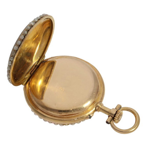 Swiss gold, enamel and pearl-set miniature ladies' watch Circa 1900 Swiss gold, enamel and pearl-set miniature ladies' watch Circa 1900