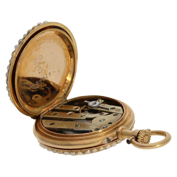 Swiss gold, enamel and pearl-set miniature ladies' watch Circa 1900 Swiss gold, enamel and pearl-set miniature ladies' watch Circa 1900