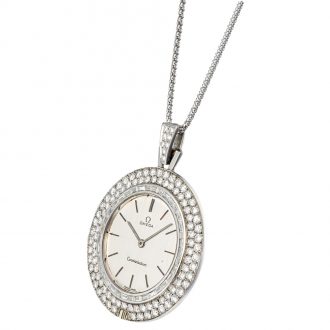 Swiss open faced lady's pendant watch with chain Circa 1980