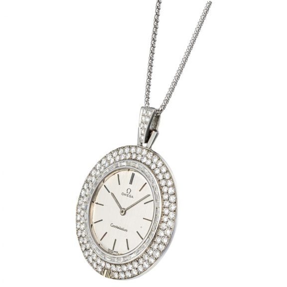 Swiss open faced lady's pendant watch with chain Circa 1980 Swiss open faced lady's pendant watch with chain Circa 1980