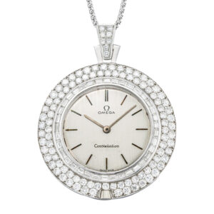 Swiss open faced lady's pendant watch with chain Circa 1980