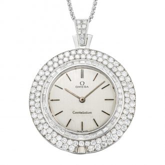 Swiss open faced lady's pendant watch with chain Circa 1980