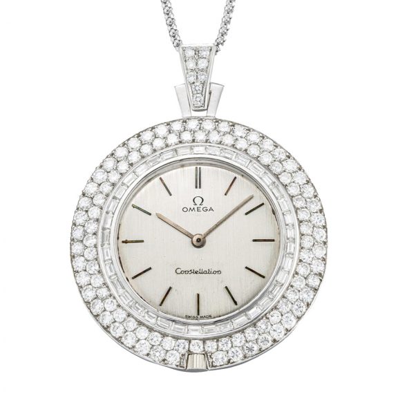 Swiss open faced lady's pendant watch with chain Circa 1980